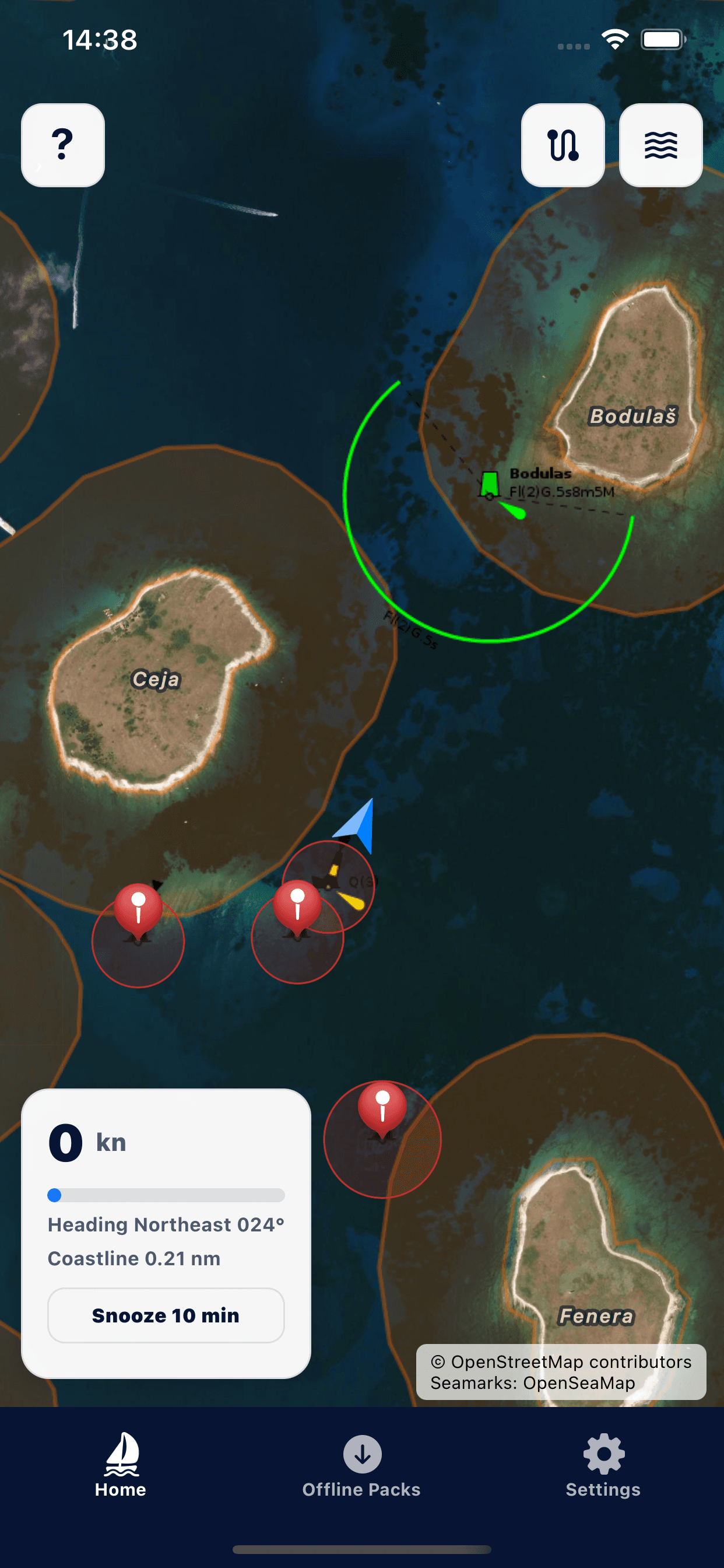 Satellite map with vessel position and seamarks
